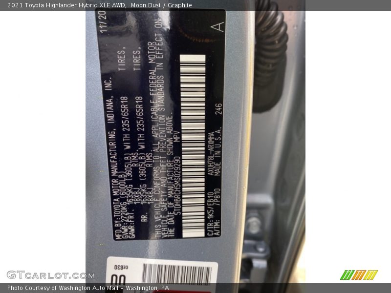 Moon Dust / Graphite 2021 Toyota Highlander Hybrid XLE AWD