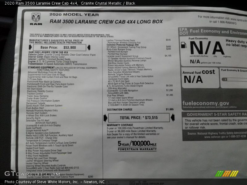  2020 3500 Laramie Crew Cab 4x4 Window Sticker