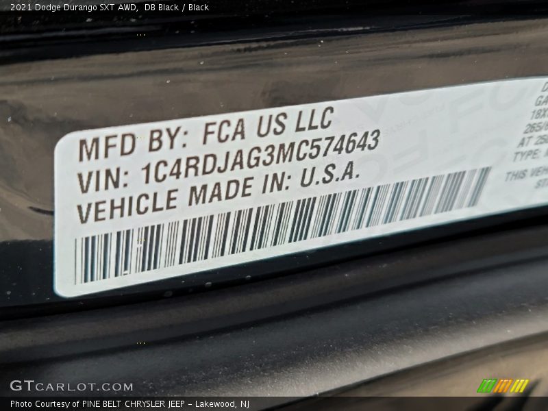 DB Black / Black 2021 Dodge Durango SXT AWD