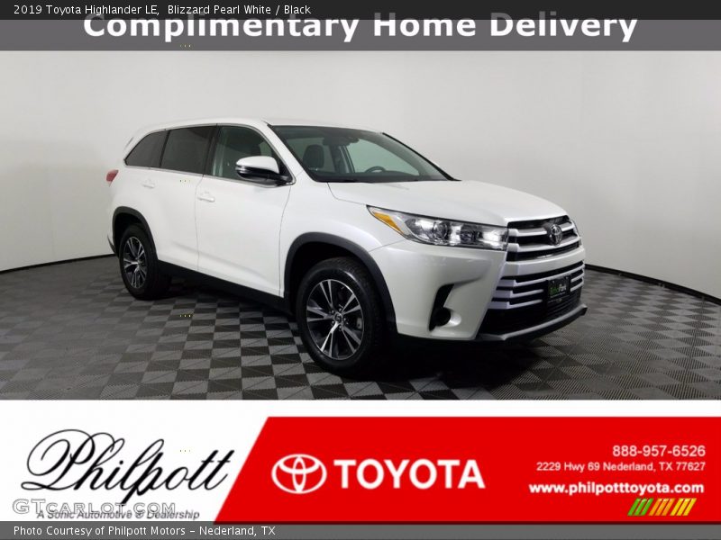 Blizzard Pearl White / Black 2019 Toyota Highlander LE