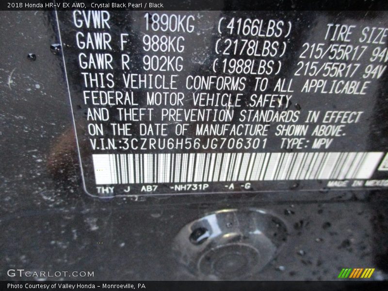 Crystal Black Pearl / Black 2018 Honda HR-V EX AWD