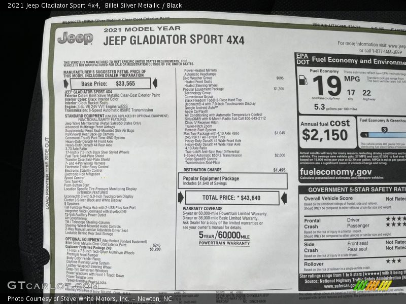 Billet Silver Metallic / Black 2021 Jeep Gladiator Sport 4x4