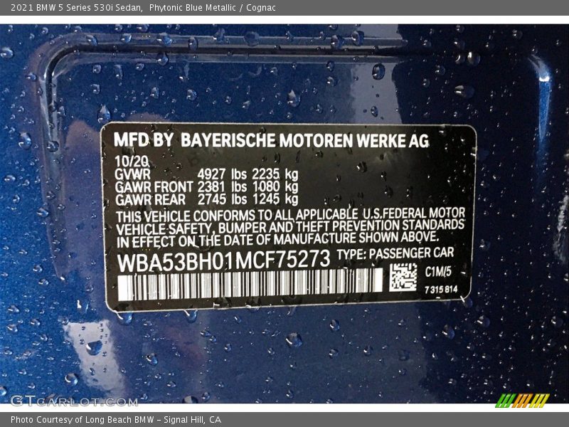 Phytonic Blue Metallic / Cognac 2021 BMW 5 Series 530i Sedan