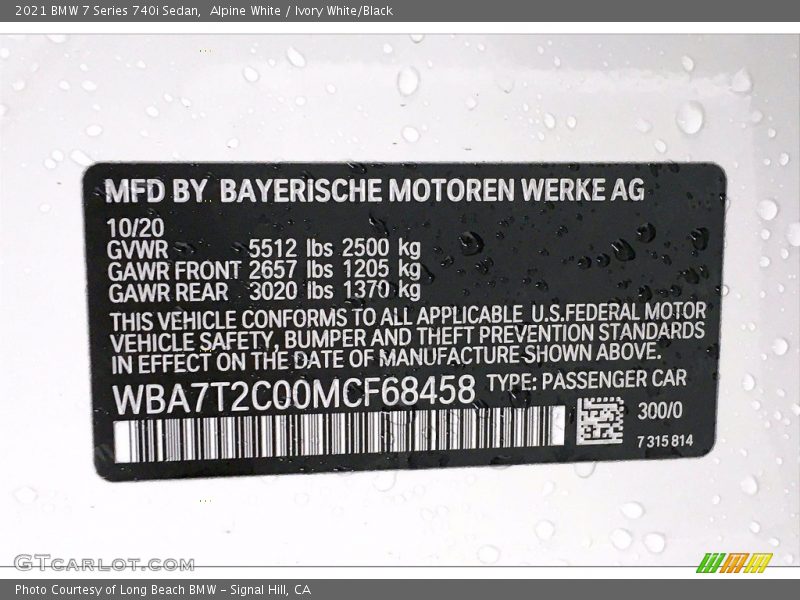 Alpine White / Ivory White/Black 2021 BMW 7 Series 740i Sedan