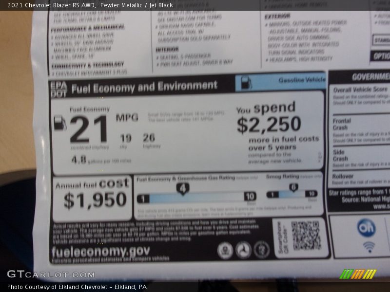 Pewter Metallic / Jet Black 2021 Chevrolet Blazer RS AWD