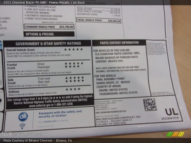 Pewter Metallic / Jet Black 2021 Chevrolet Blazer RS AWD