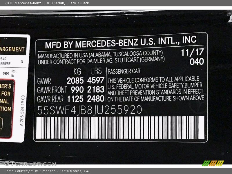 Black / Black 2018 Mercedes-Benz C 300 Sedan