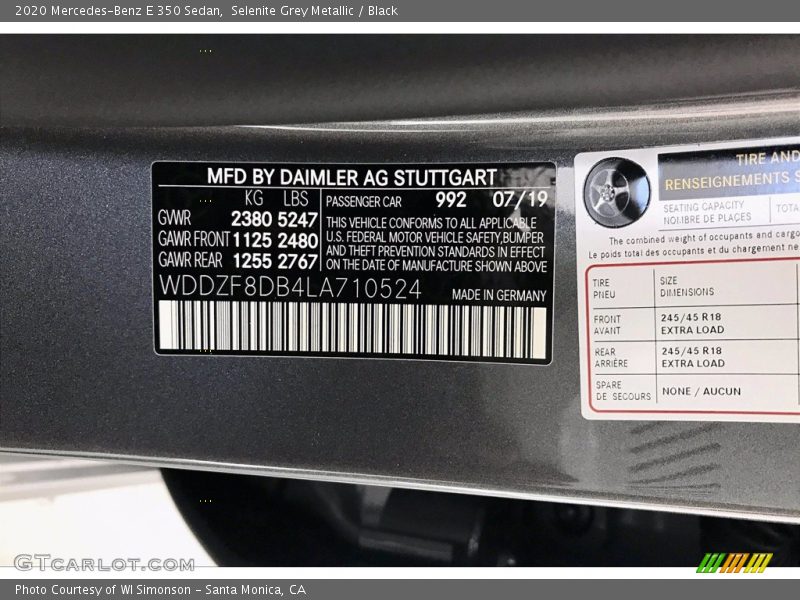 Selenite Grey Metallic / Black 2020 Mercedes-Benz E 350 Sedan