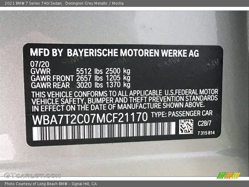 Donington Grey Metallic / Mocha 2021 BMW 7 Series 740i Sedan