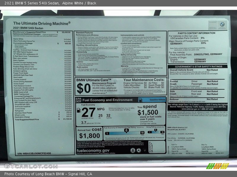 Alpine White / Black 2021 BMW 5 Series 540i Sedan