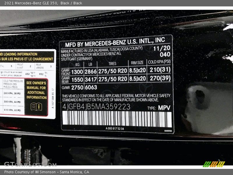 Black / Black 2021 Mercedes-Benz GLE 350