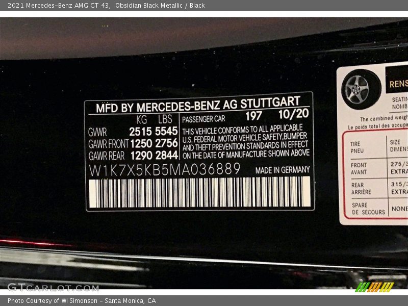 2021 AMG GT 43 Obsidian Black Metallic Color Code 197