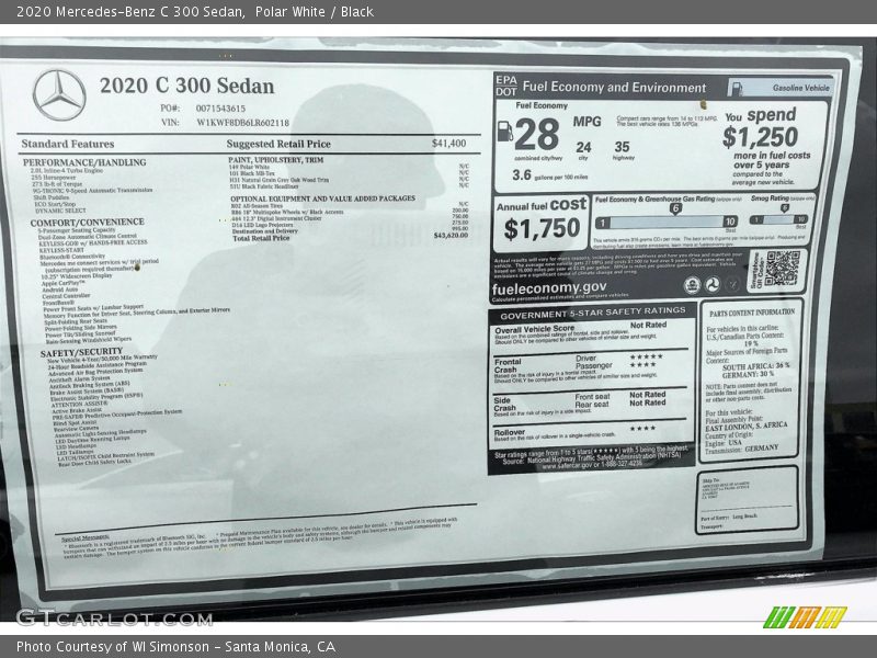 Polar White / Black 2020 Mercedes-Benz C 300 Sedan