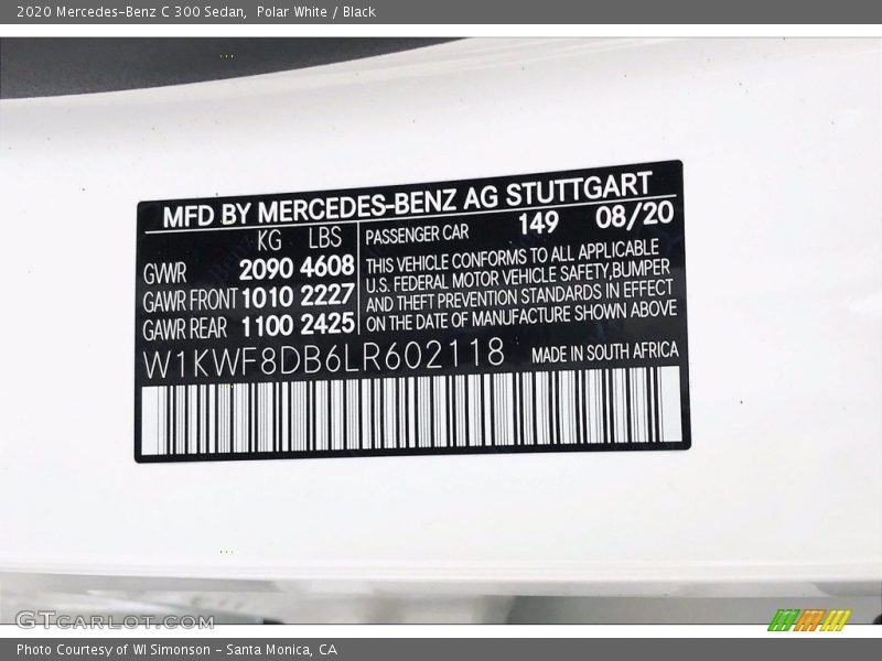 Polar White / Black 2020 Mercedes-Benz C 300 Sedan