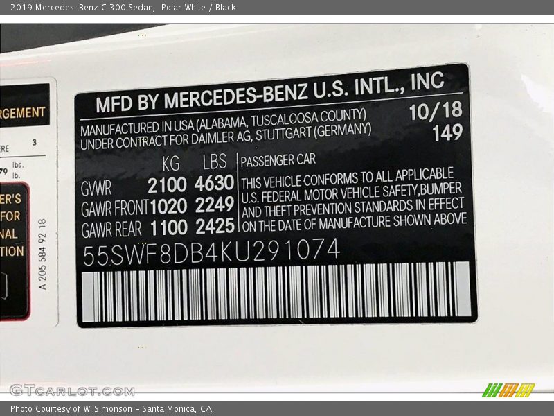 Polar White / Black 2019 Mercedes-Benz C 300 Sedan