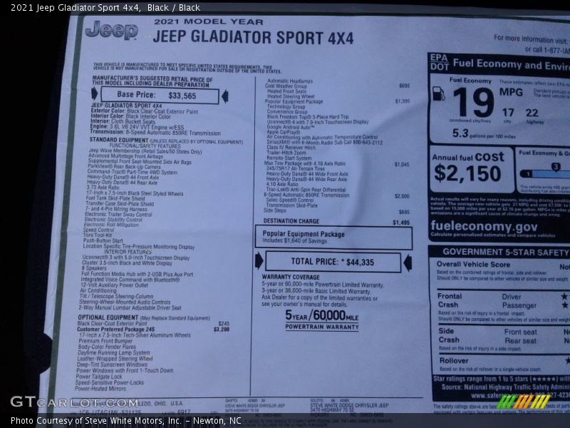 Black / Black 2021 Jeep Gladiator Sport 4x4