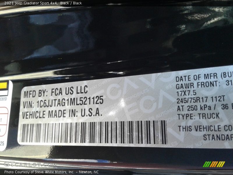 Black / Black 2021 Jeep Gladiator Sport 4x4