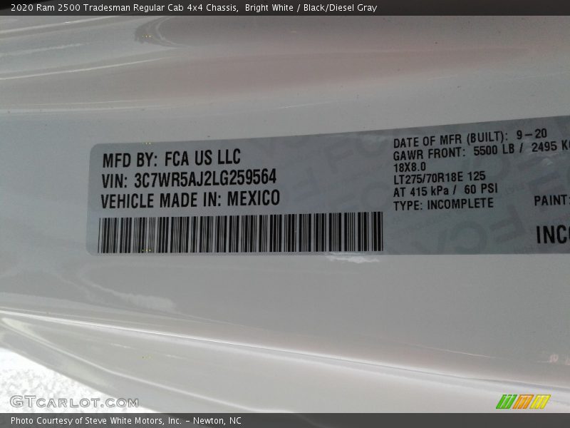 Bright White / Black/Diesel Gray 2020 Ram 2500 Tradesman Regular Cab 4x4 Chassis