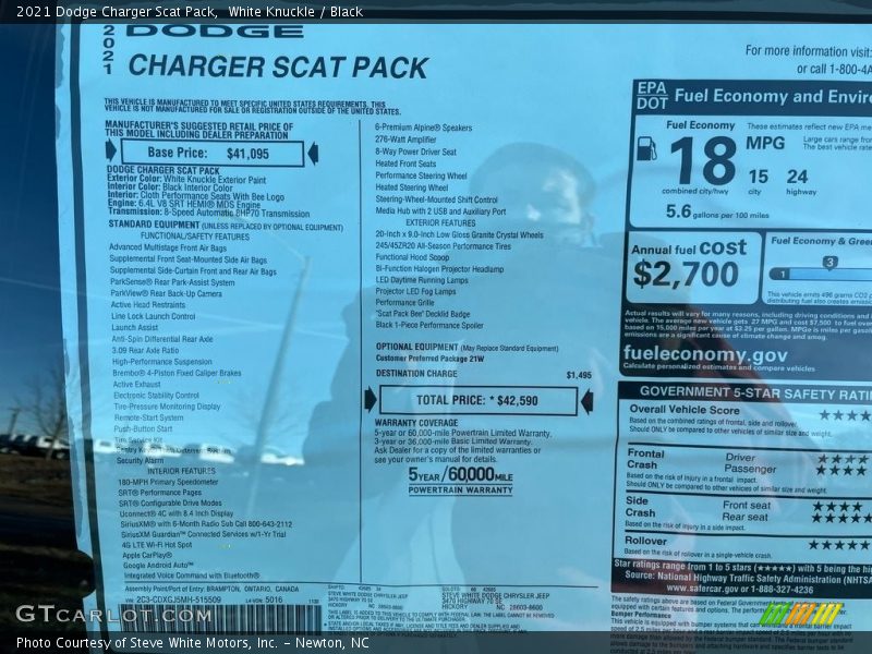 White Knuckle / Black 2021 Dodge Charger Scat Pack