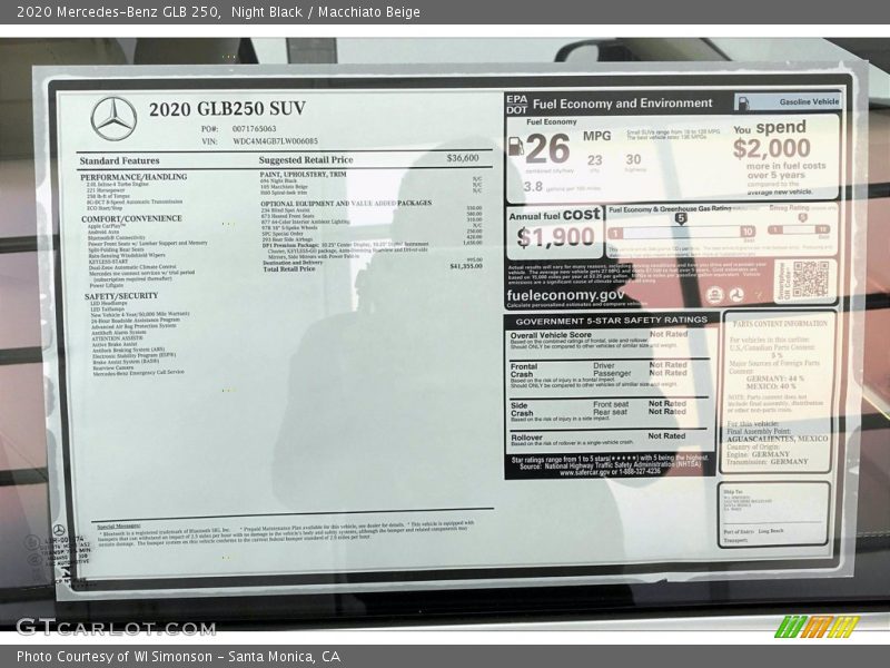  2020 GLB 250 Window Sticker