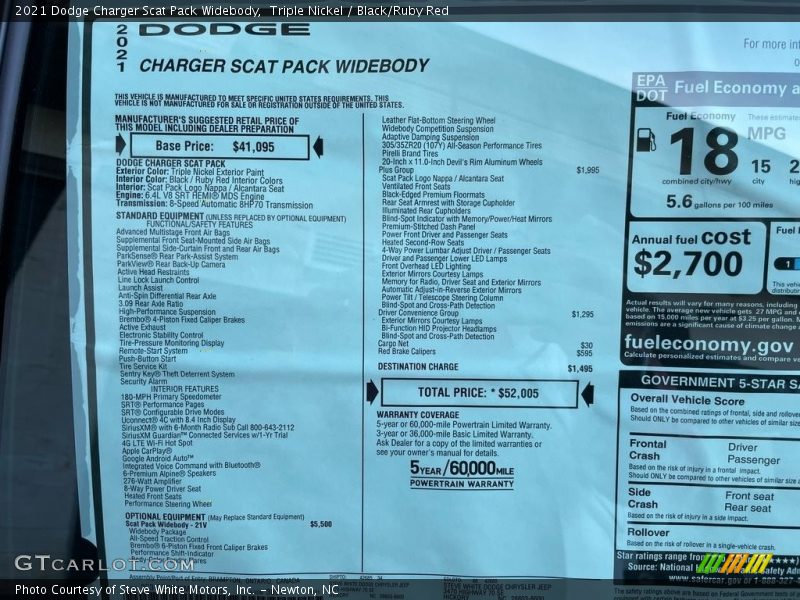  2021 Charger Scat Pack Widebody Window Sticker