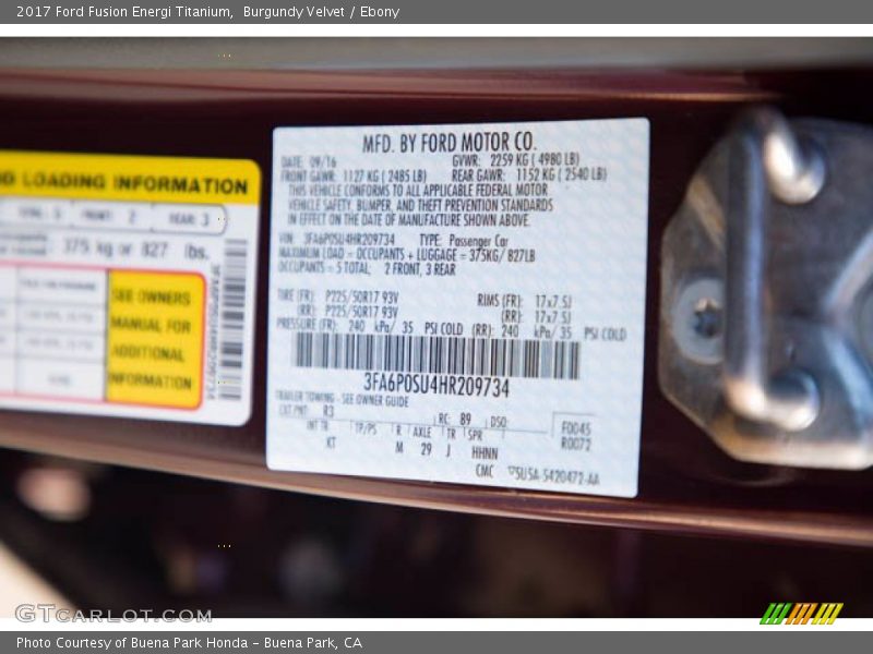 2017 Fusion Energi Titanium Burgundy Velvet Color Code R3