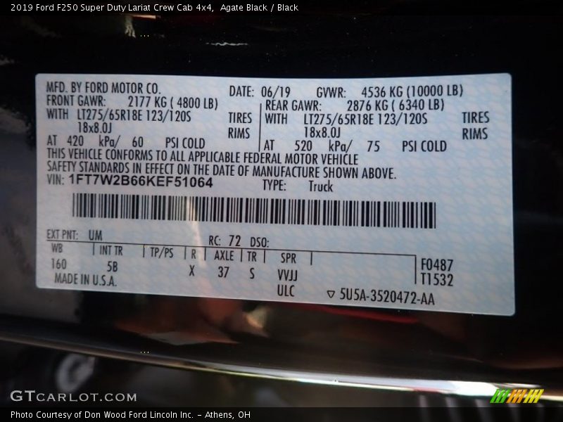 Agate Black / Black 2019 Ford F250 Super Duty Lariat Crew Cab 4x4