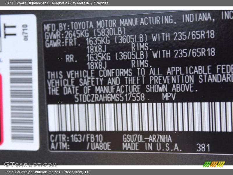 Magnetic Gray Metallic / Graphite 2021 Toyota Highlander L