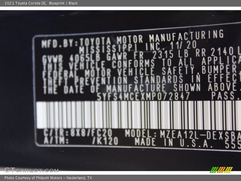 2021 Corolla SE Blueprint Color Code 8X8