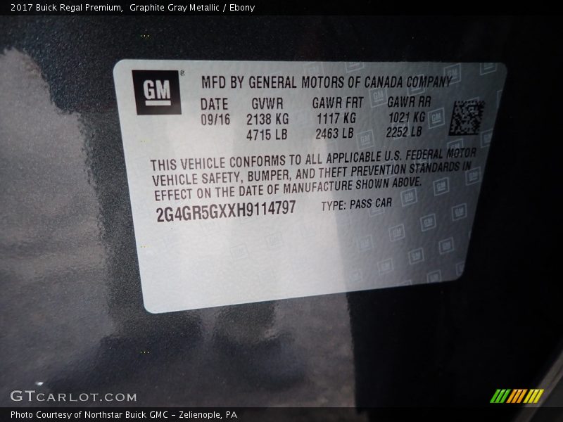 Graphite Gray Metallic / Ebony 2017 Buick Regal Premium