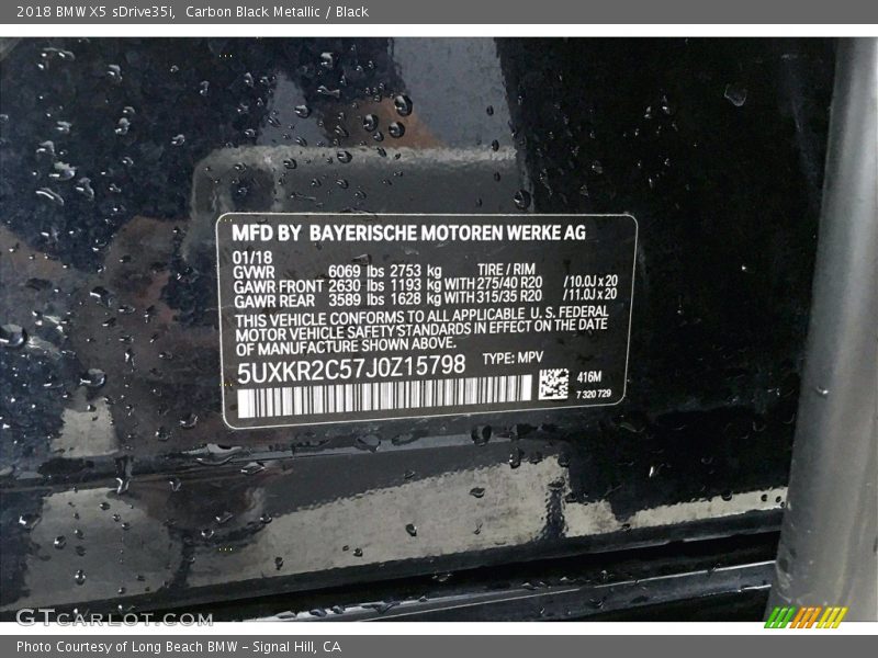 Carbon Black Metallic / Black 2018 BMW X5 sDrive35i