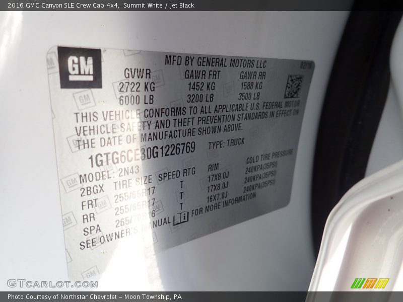 Summit White / Jet Black 2016 GMC Canyon SLE Crew Cab 4x4