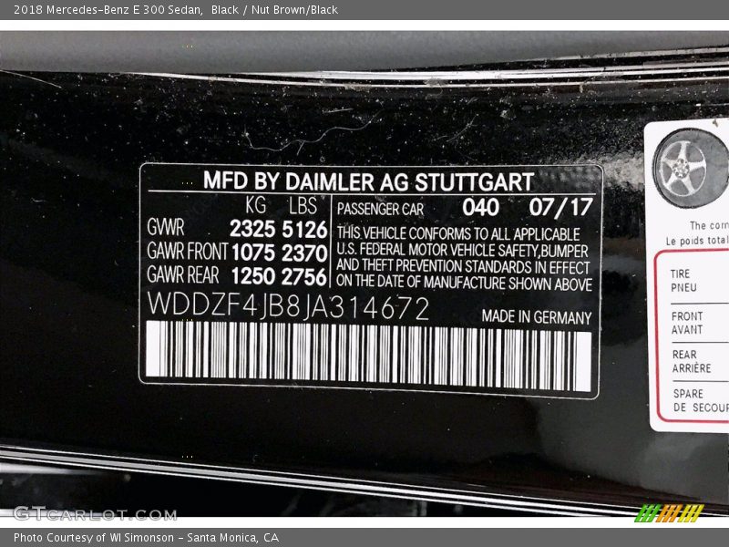 Black / Nut Brown/Black 2018 Mercedes-Benz E 300 Sedan