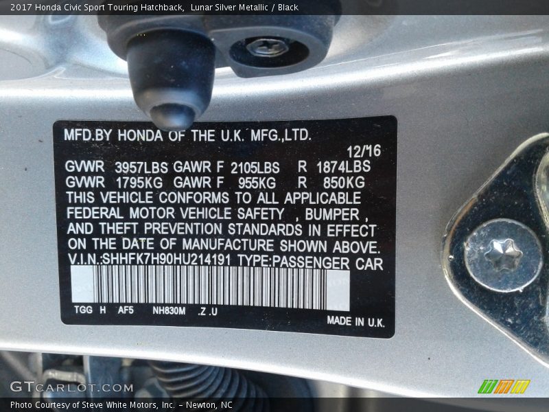 2017 Civic Sport Touring Hatchback Lunar Silver Metallic Color Code NH830M