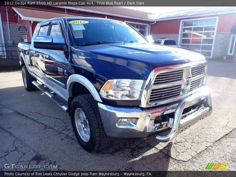 True Blue Pearl / Dark Slate 2012 Dodge Ram 3500 HD Laramie Mega Cab 4x4