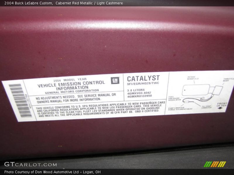 Cabernet Red Metallic / Light Cashmere 2004 Buick LeSabre Custom