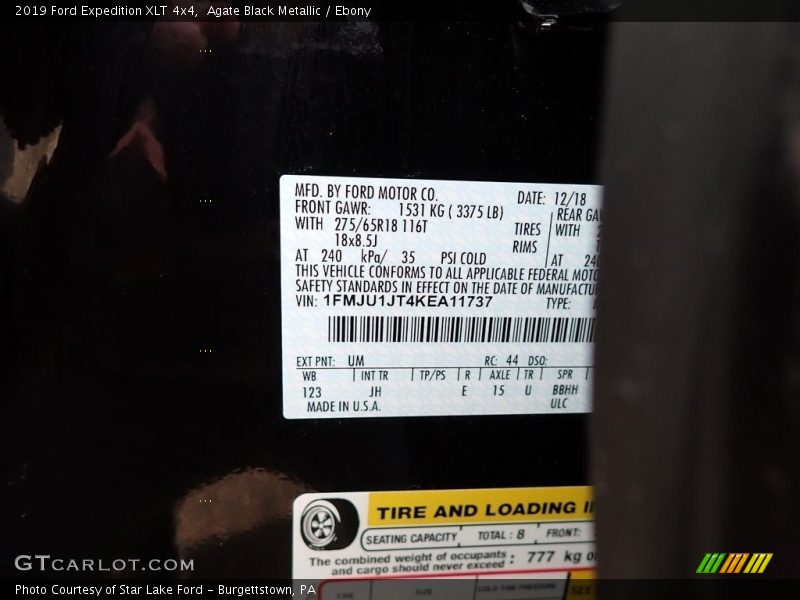 Agate Black Metallic / Ebony 2019 Ford Expedition XLT 4x4