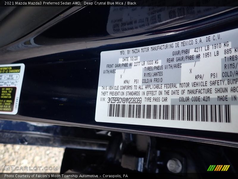 Deep Crystal Blue Mica / Black 2021 Mazda Mazda3 Preferred Sedan AWD