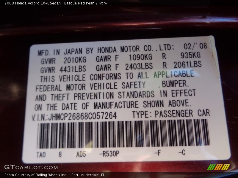 Basque Red Pearl / Ivory 2008 Honda Accord EX-L Sedan