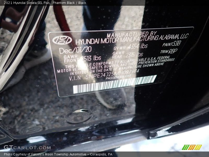 2021 Sonata SEL Plus Phantom Black Color Code S3B
