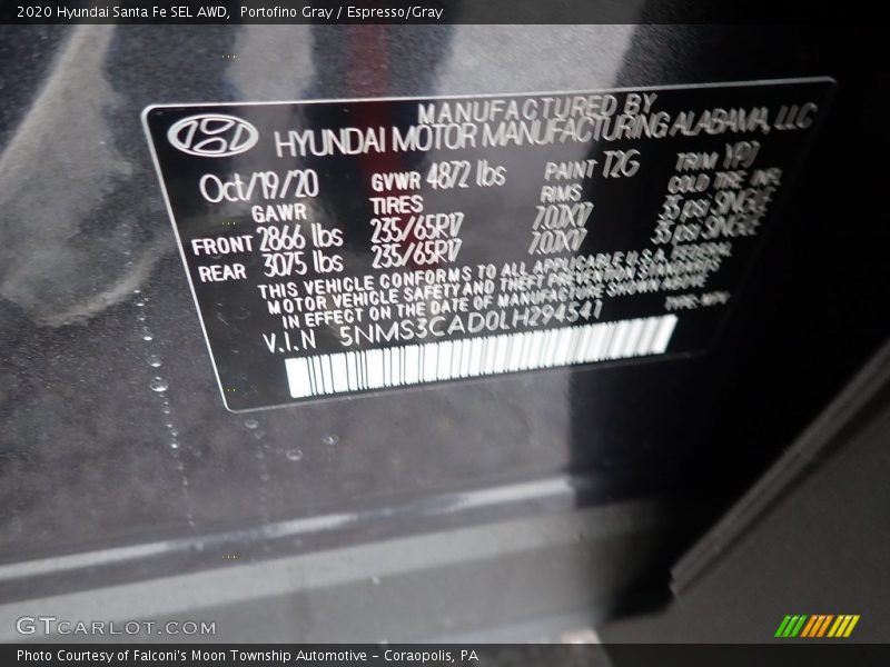 Portofino Gray / Espresso/Gray 2020 Hyundai Santa Fe SEL AWD