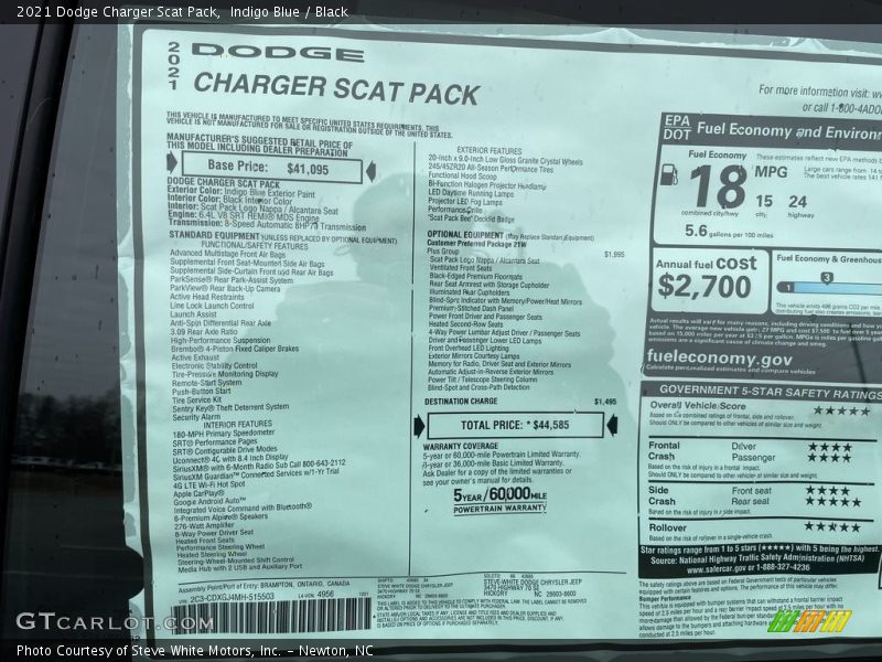  2021 Charger Scat Pack Window Sticker