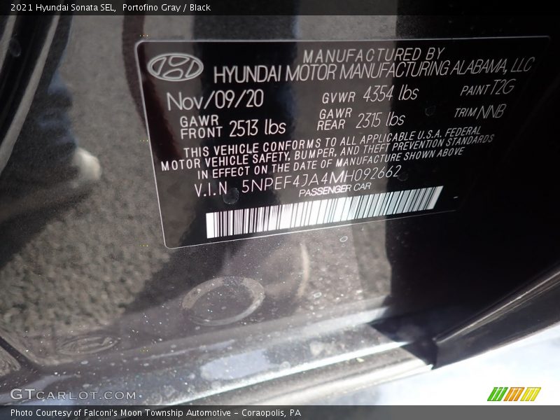 Portofino Gray / Black 2021 Hyundai Sonata SEL