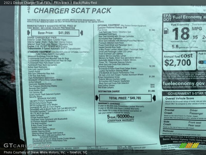  2021 Charger Scat Pack Window Sticker