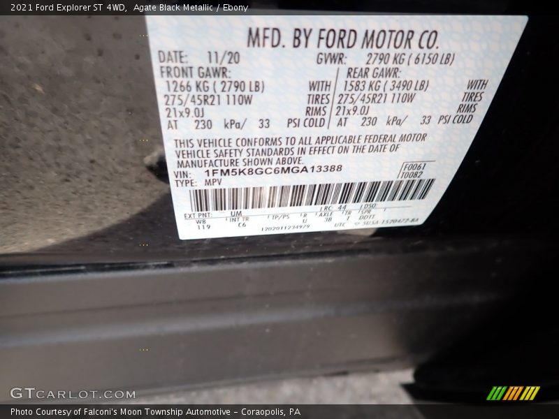 2021 Explorer ST 4WD Agate Black Metallic Color Code UM