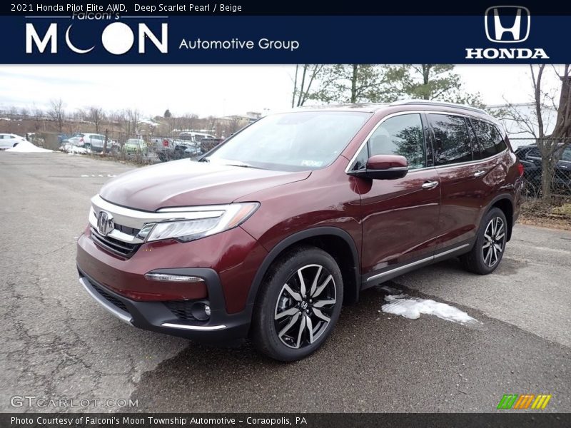 Deep Scarlet Pearl / Beige 2021 Honda Pilot Elite AWD