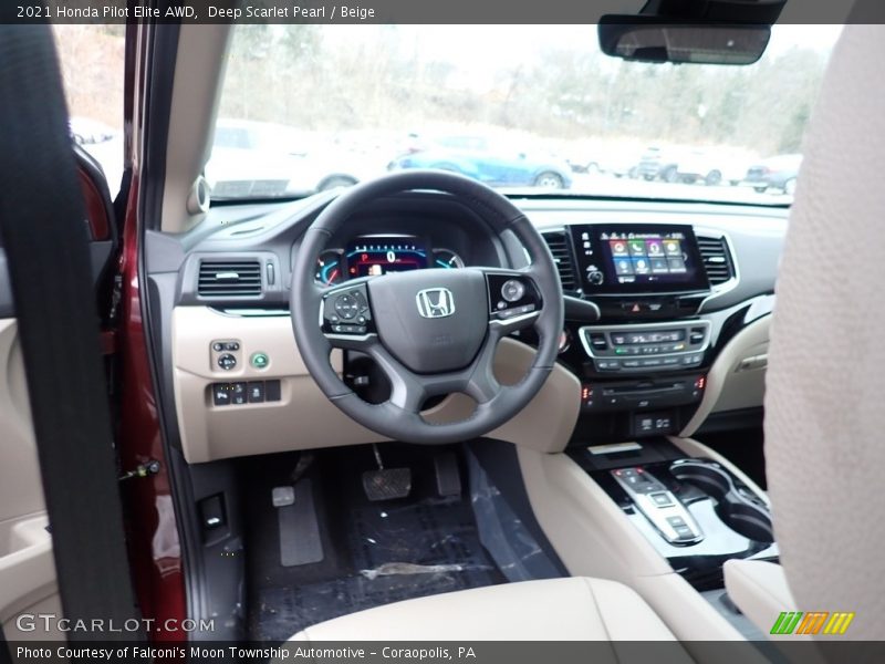 Deep Scarlet Pearl / Beige 2021 Honda Pilot Elite AWD