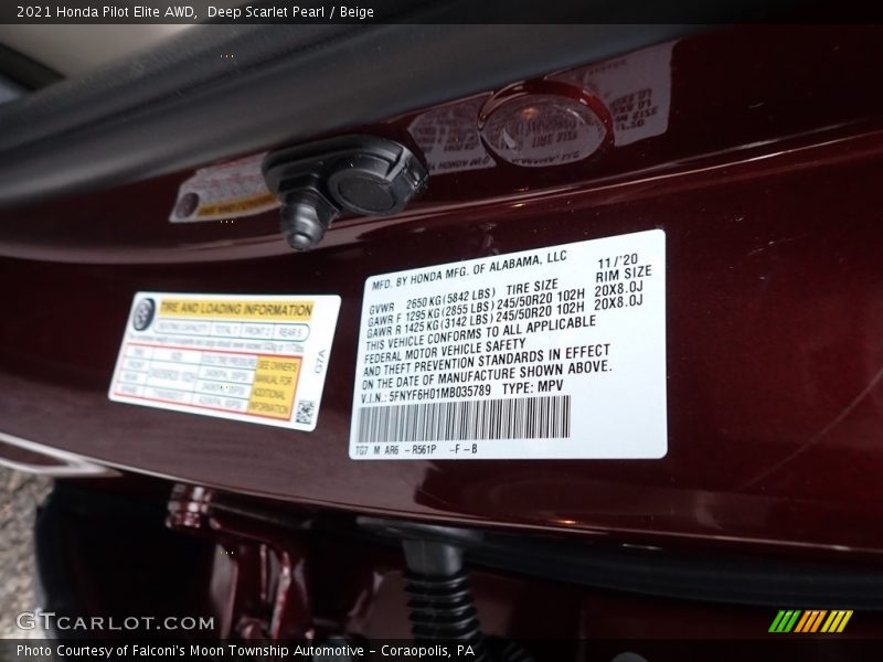 Deep Scarlet Pearl / Beige 2021 Honda Pilot Elite AWD