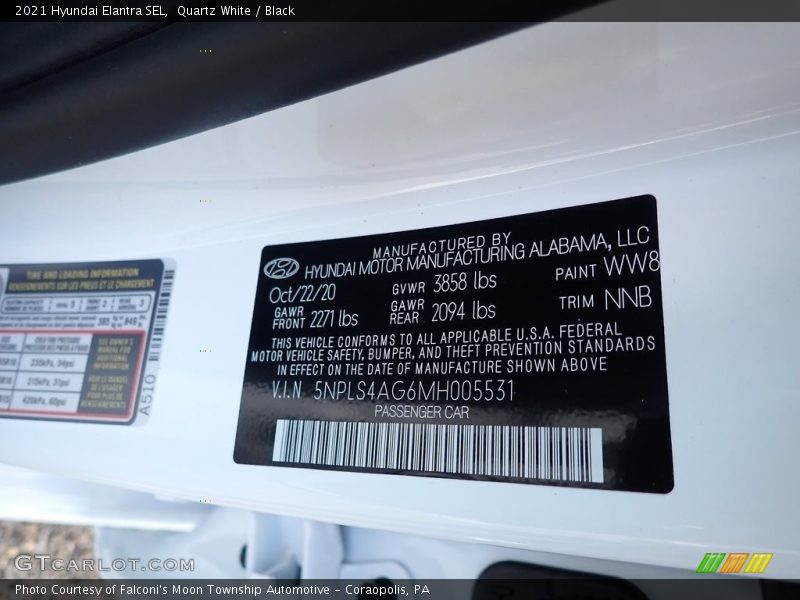 Quartz White / Black 2021 Hyundai Elantra SEL