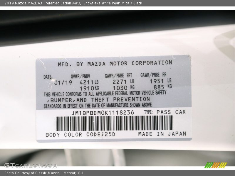 Snowflake White Pearl Mica / Black 2019 Mazda MAZDA3 Preferred Sedan AWD